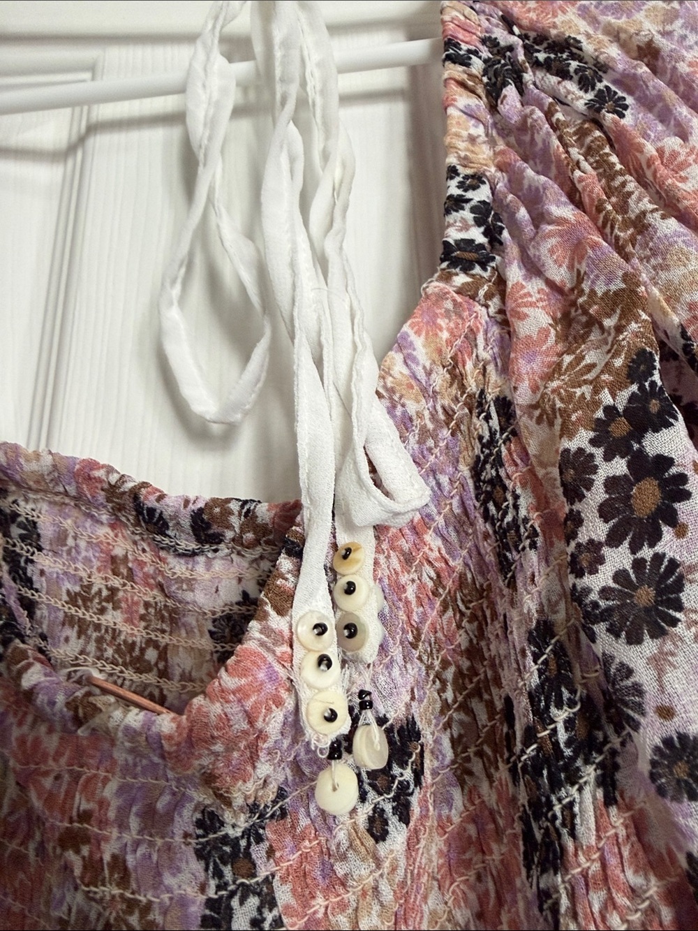 NWT Free People Pink Multi Floral Smocked Peasant Blouse - Picture 7 of 12